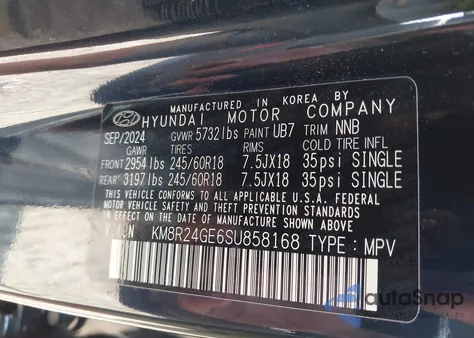 2025 Hyundai Palisade Sel from USA, damaged, VIN KM8R24GE6SU858168